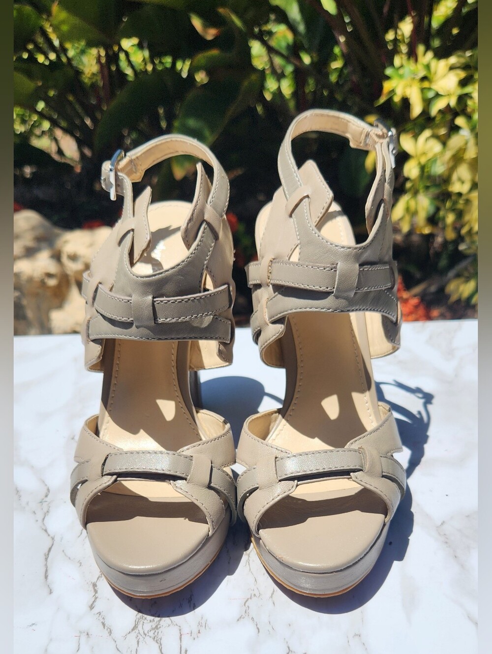 Taupe Leather Platform Sandals By Calvin Klein